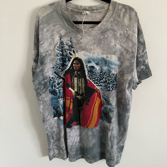 Vintage 90s The Mountain Native American T Shirt XL Blue Crewneck Craig Tennant - Picture 2 of 8